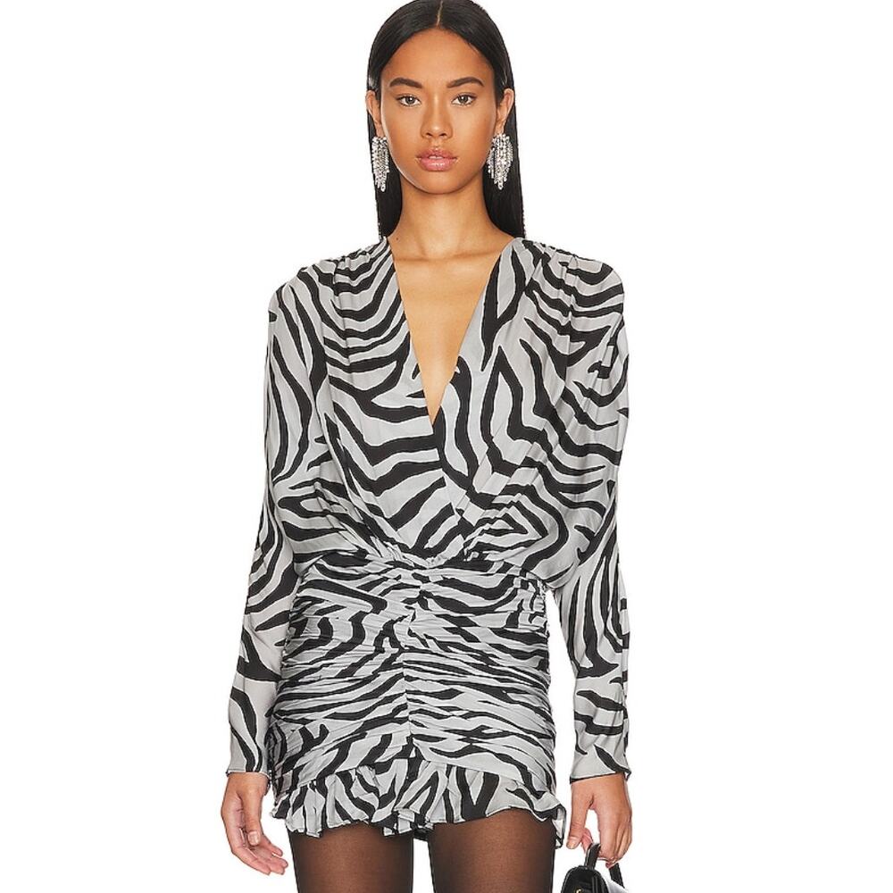 L'Academie Bisa Mini Dress in Black Geo Zebra NWT Size XS